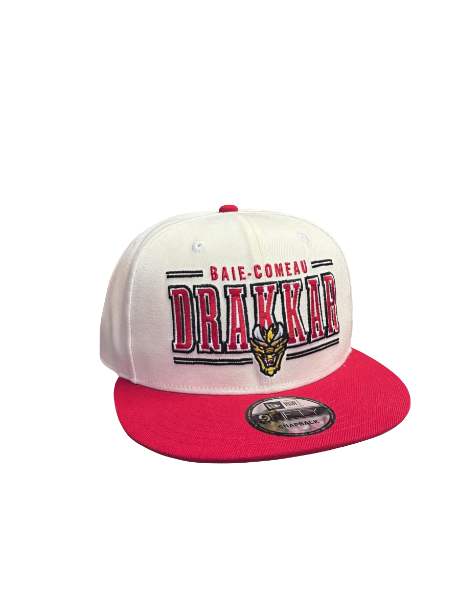 Casquette beige et rouge Baie-Comeau Drakkar