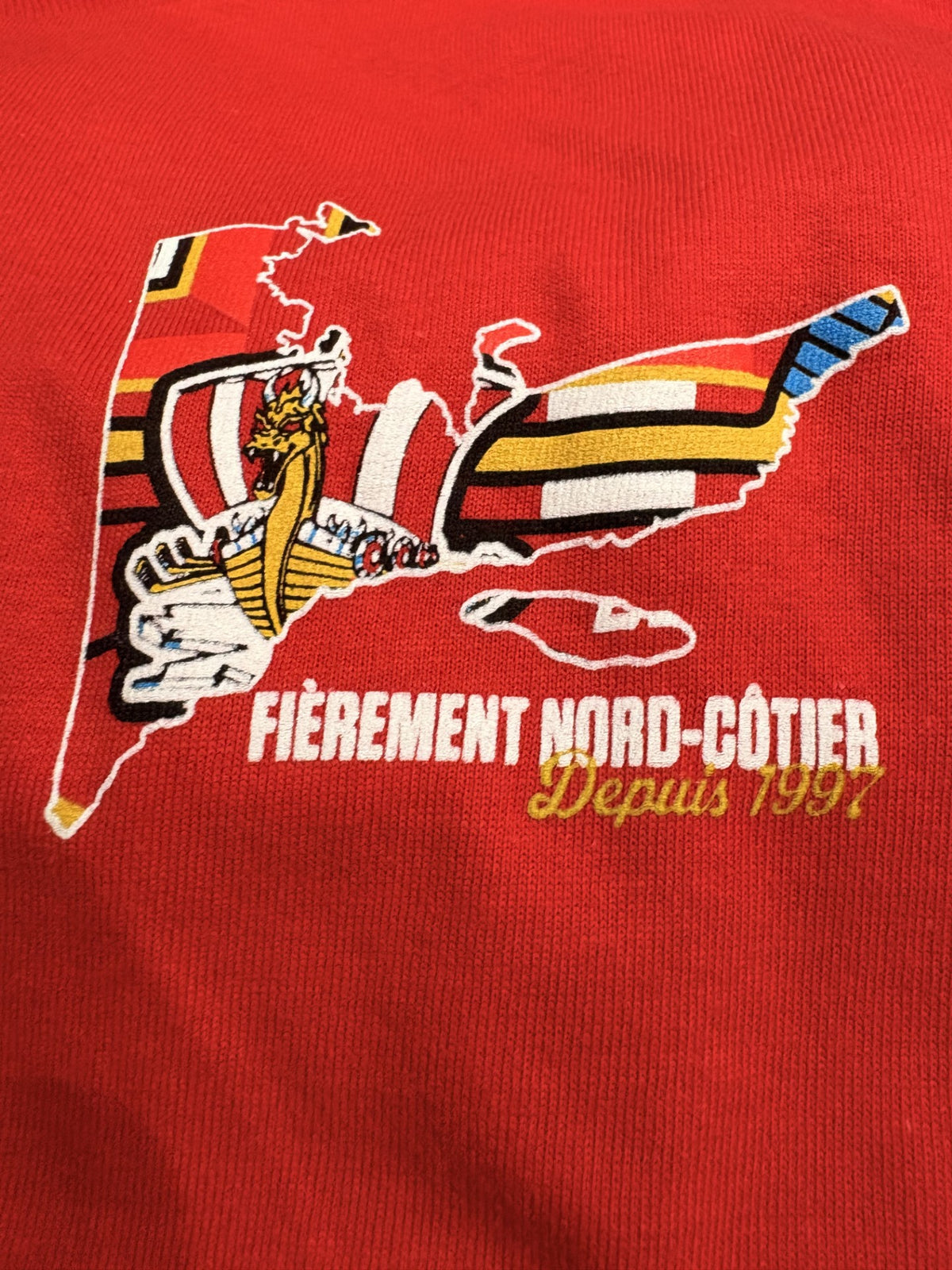 Chandail manche courte rouge ``Fière Nord-Côtier``
