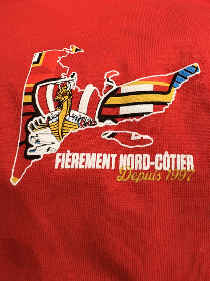 Chandail manche courte rouge ``Fière Nord-Côtier``